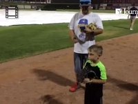 steve and clayton getting ball and bat signed by Robertson first homer 07132017